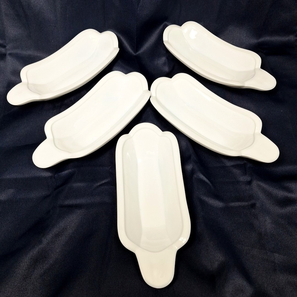 5 Indiana Glass Milk Glass Banana Split Hot Dog‎ Boat set of 5 Vintage